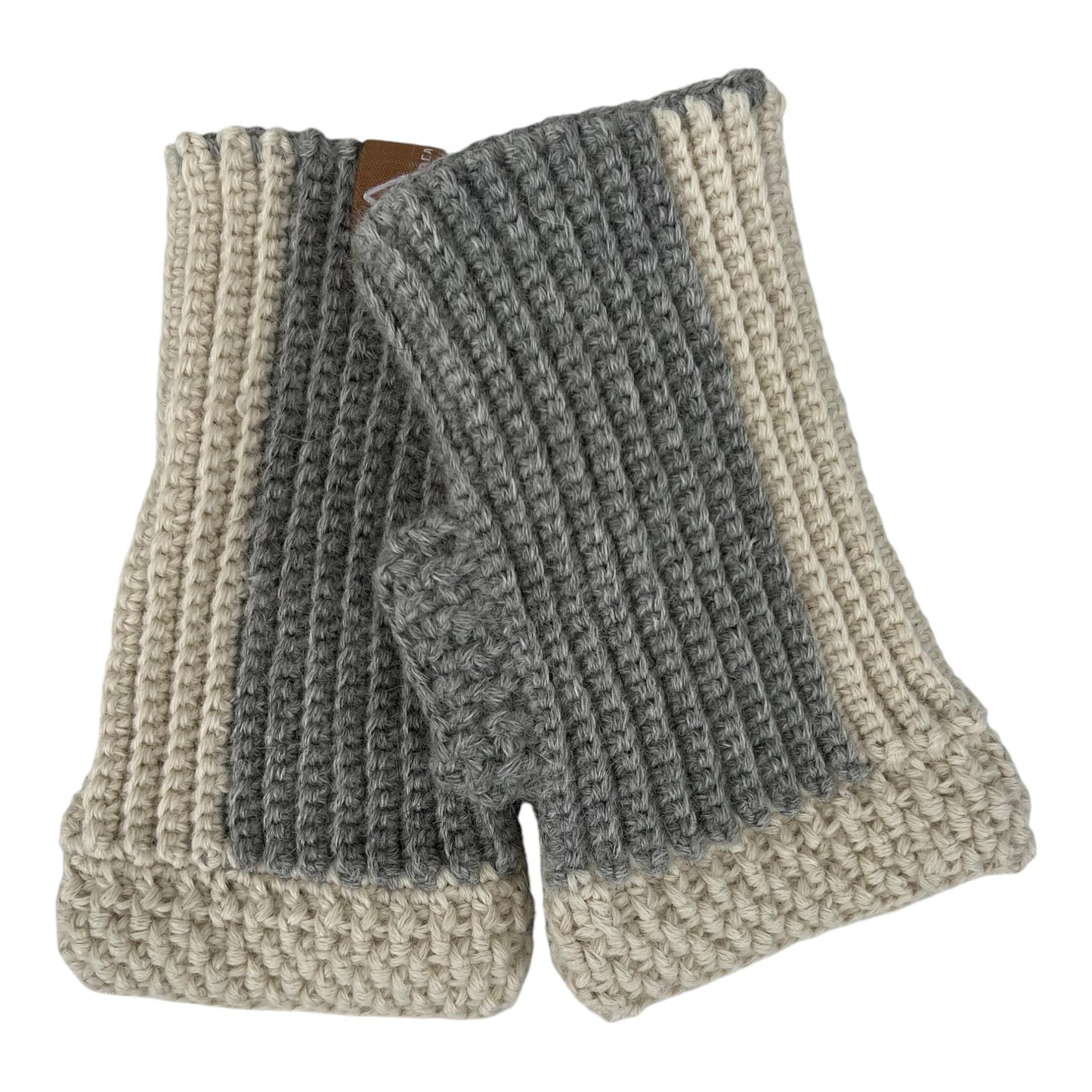 Manos de Yuraq - Abrigadores mitones hechos a mano, crema gris azulado