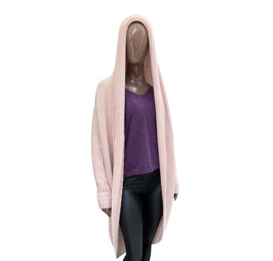 Cardigan circular largo color rosado