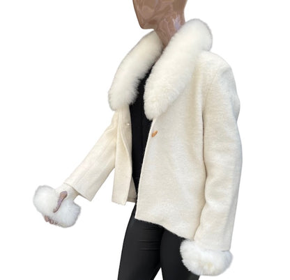 Blazer tejido de Alpaca bebé con aplicaciones de piel